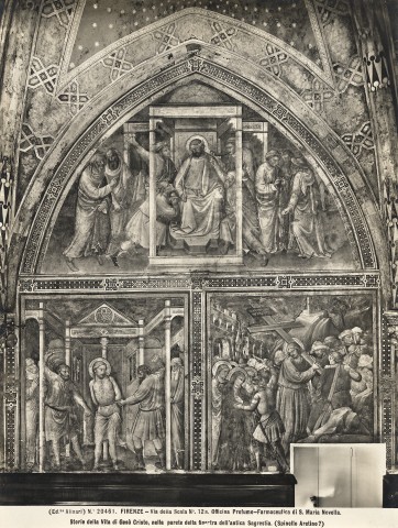 Alinari, Fratelli — Firenze - Via della Scala N°. 12a. Officina Profumo-Farmaceutica di S. Maria Novella. Storie della Vita di Gesù Cristo, nella parete della finestra dell'antica Sagrestia. (Spinello Aretino?) — insieme